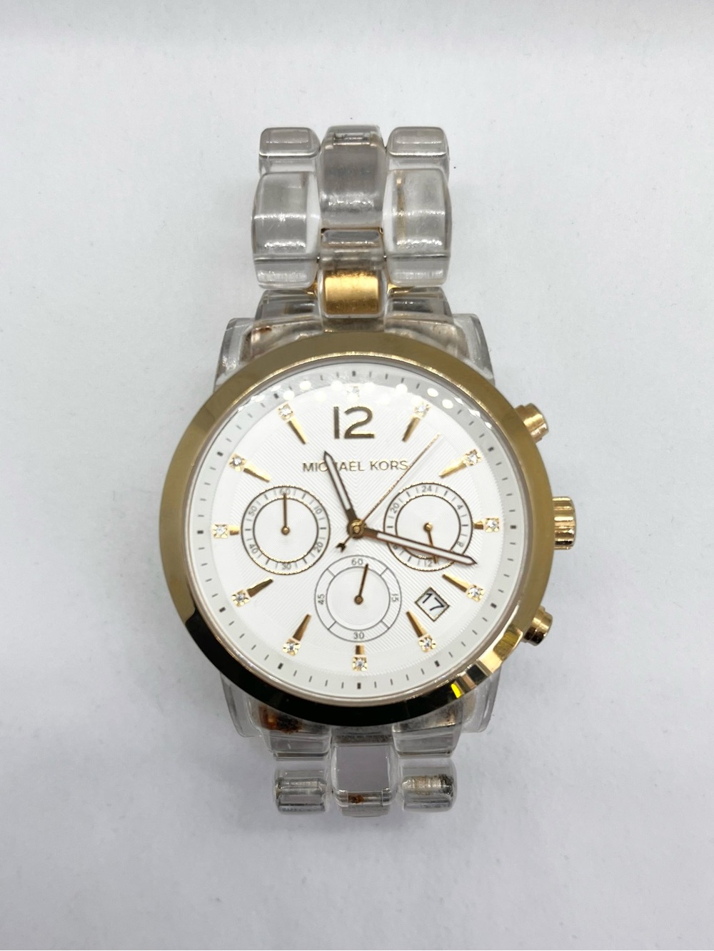 Michael Kors Gold and Clear Acrylic Chronograph Watch, MK-6200